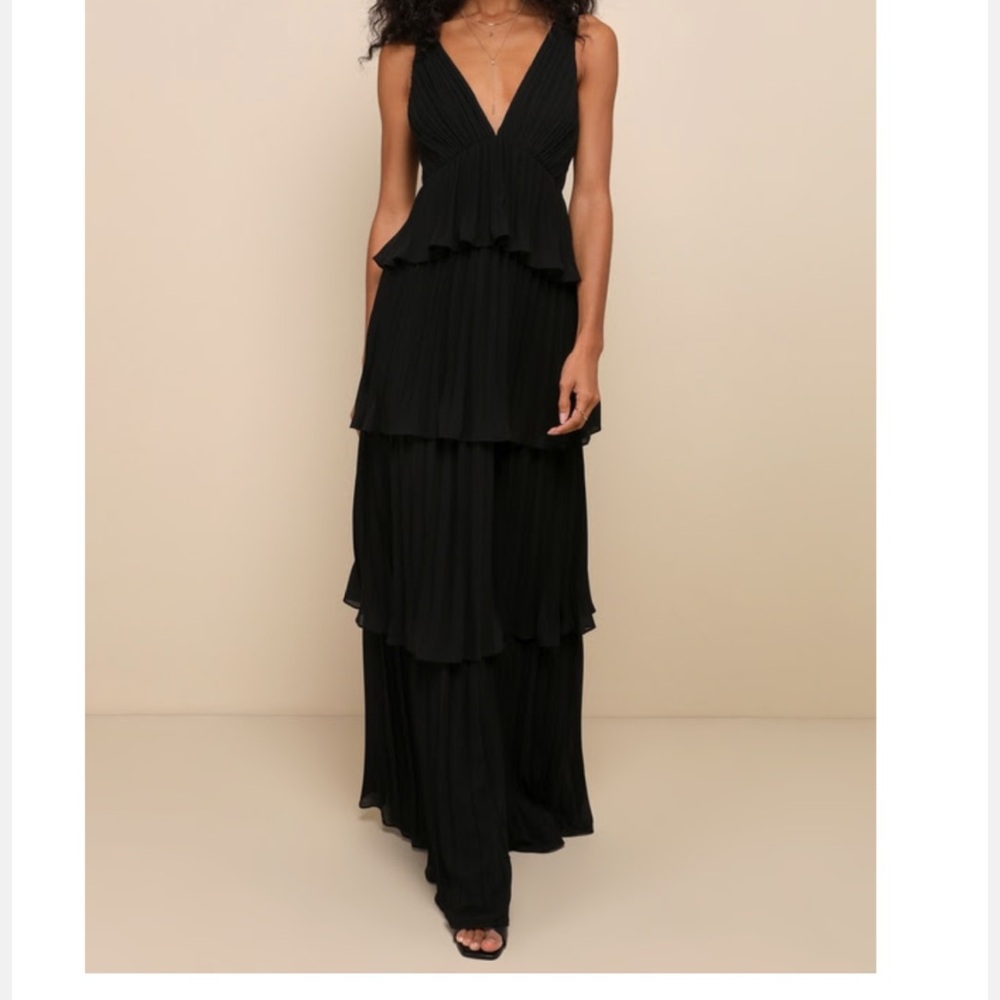 New Black Pleated Backless Tiered Maxi Dress from Lulus XL